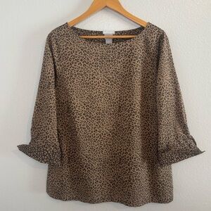 Chico’s Leopard Print No-Iron Blouse Size 2 (12) Coolmax All Season Top
